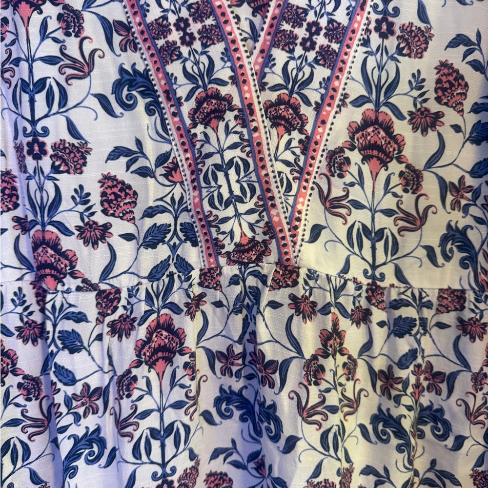 J. Jill White Midi Boho Peasant Dress with Blue & Mauve Floral Print size medium - Picture 6 of 12